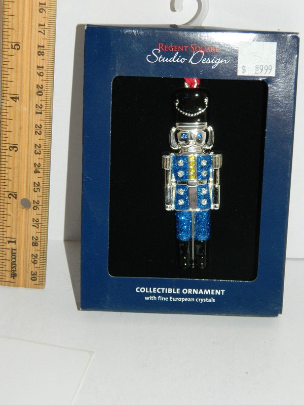 Shiny Silver Plated Blue Nutcracker christmas tree Ornament w Crystals holiday gallery