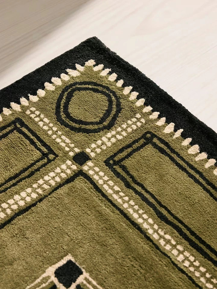 Hand Tufted Wool Area Rug Olive Green Modern Geometric Handmade gallery