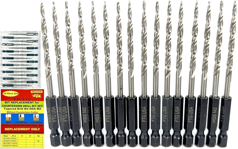 Superior 16-Pc 9/64" Tapered Drill Bits - HSS M2 Grade for Precise Wood Drilling gallery