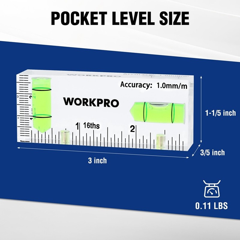 WORKPRO 3Inch Mini Level Tool Small Level Magnetic Level with 2 Bubbles 90°/180° gallery