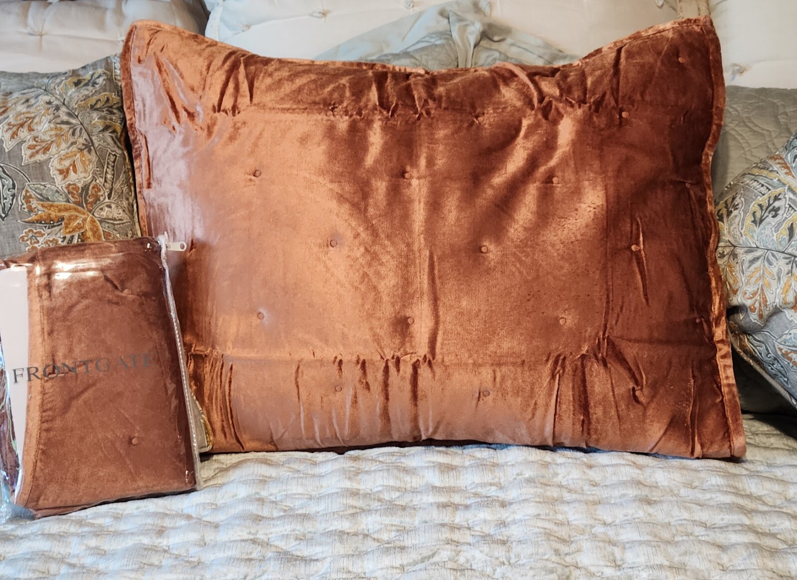 Frontgate Amber Nora Velvet Standard Sham 20x26 Soft Luxury Quilted Washable NIP gallery