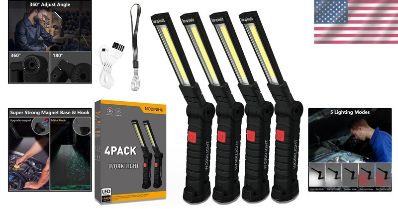 4-Pack Rechargeable Work Lights with 700 Lumens & 5 Modes - Perfect for Repairs gallery