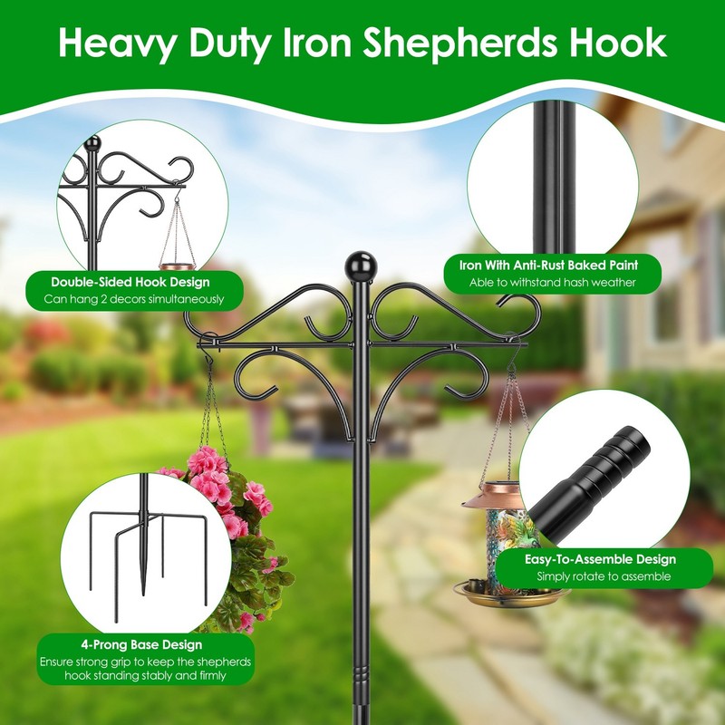 2x Heavy Duty Double Shepherds Hook w/ Adjustable Height 5 Prong Base gallery