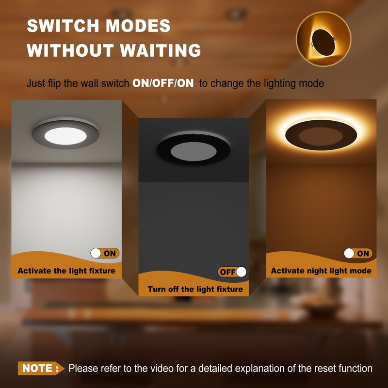 6 Pack 4 Inch 5CCT LED Recessed Ceiling Panel Light Dimmable with Night Light gallery