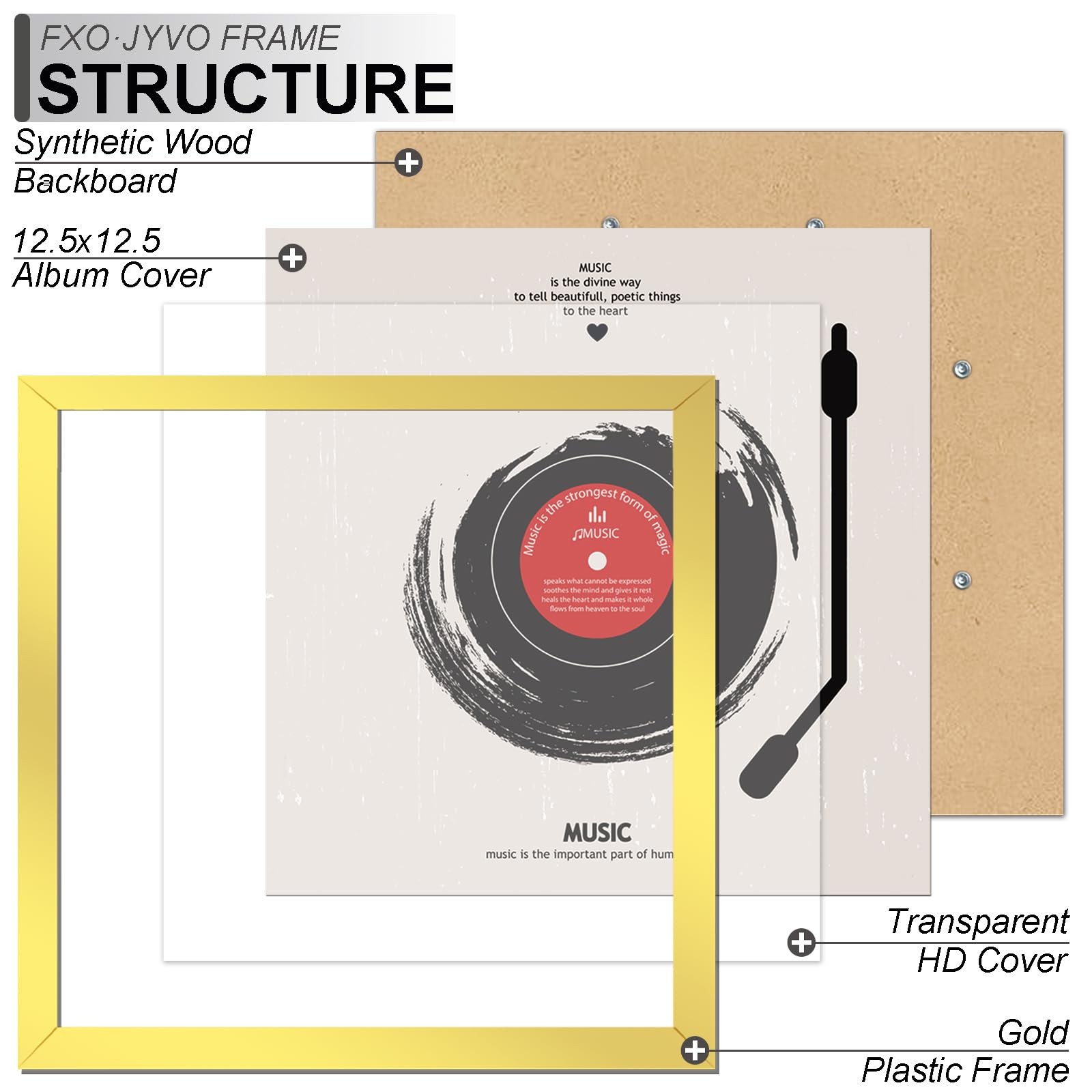Fxojyvo Vinyl Record Frame for the Wall Display Album Cover, Gold 12.5 x 12.5... gallery