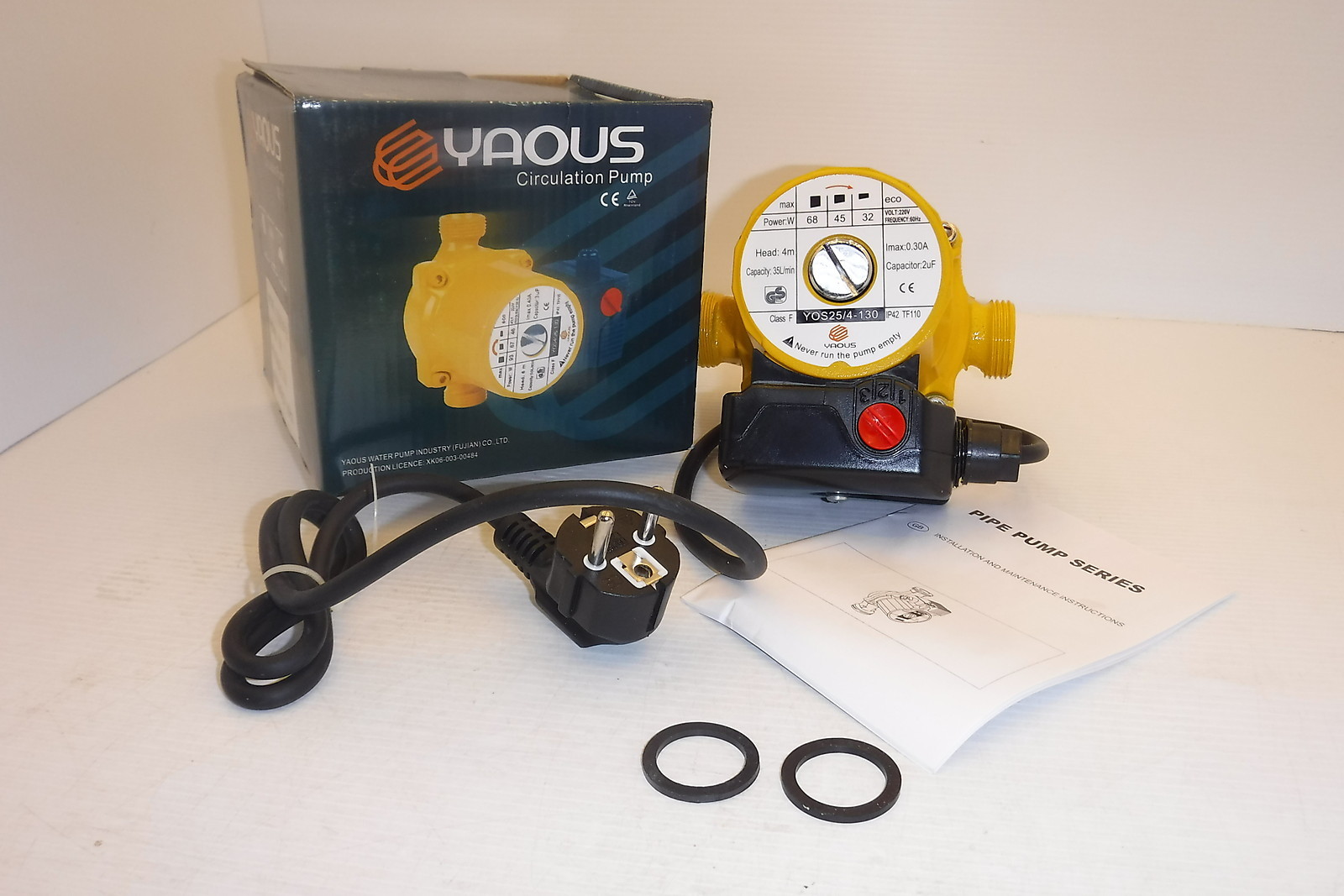YAOUS YOS25/4-130 CIRCULATION PUMP 9GPM 68W 220V 60HZ NIB gallery