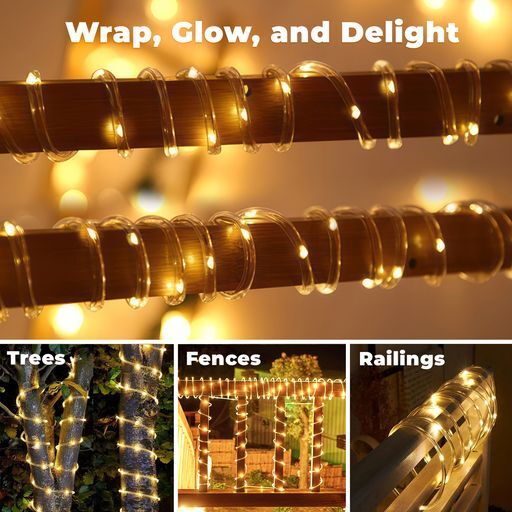 Warm White 8-Mode LED Outdoor Waterproof Rope Light 10' 20' 25' 50' 100' 150' ft gallery