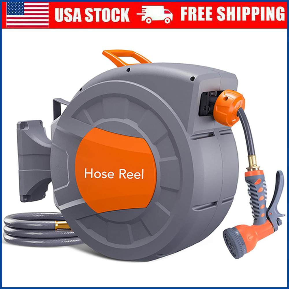 1/2 in x 72 ft Wall Mounted Retractable Garden Hose Reel w/ 9 Function Sprayer gallery