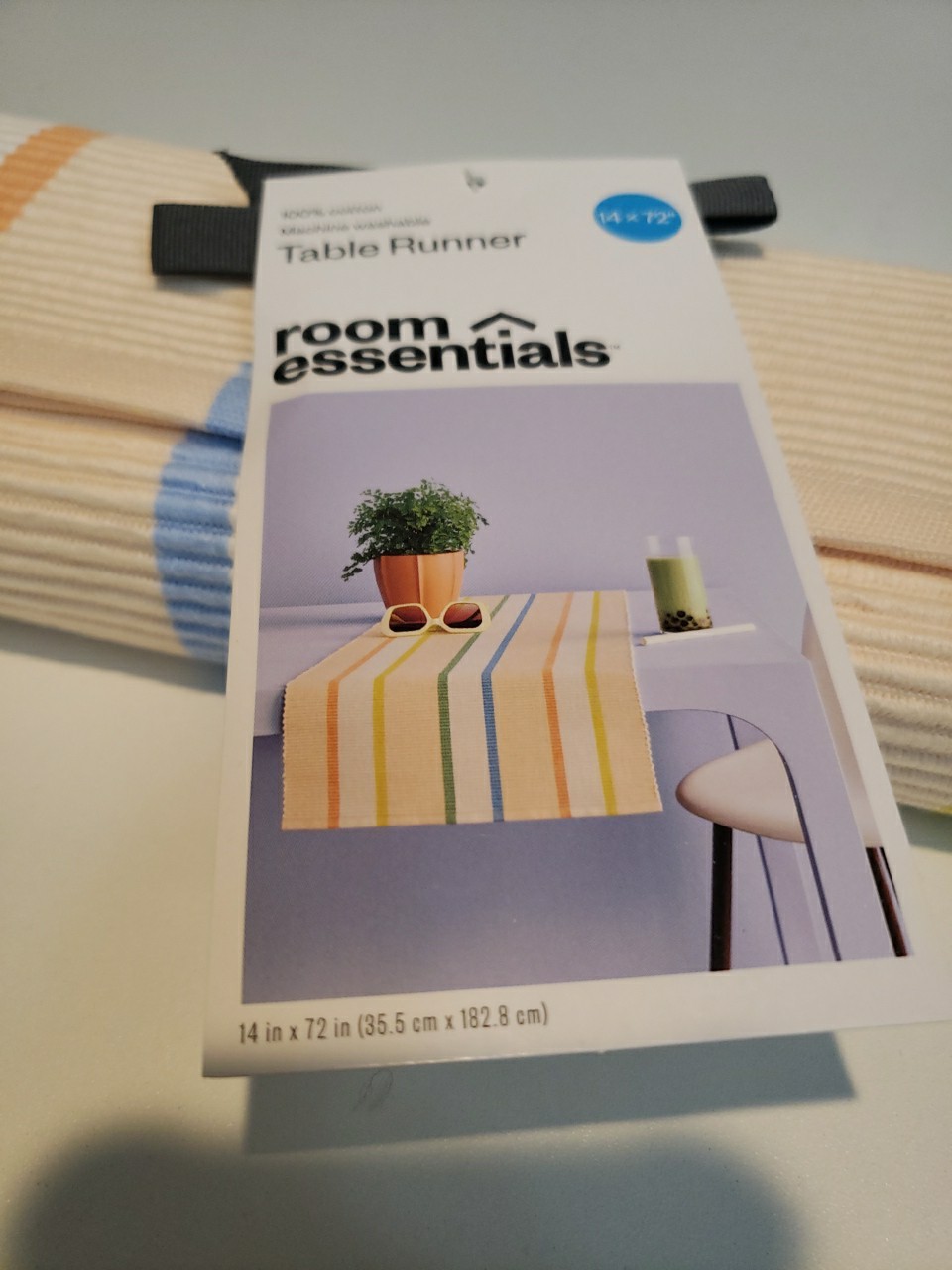Summer Stripe Room Essentials Table Runner 100% Cotton 14×72 Beige White Blue Gr gallery