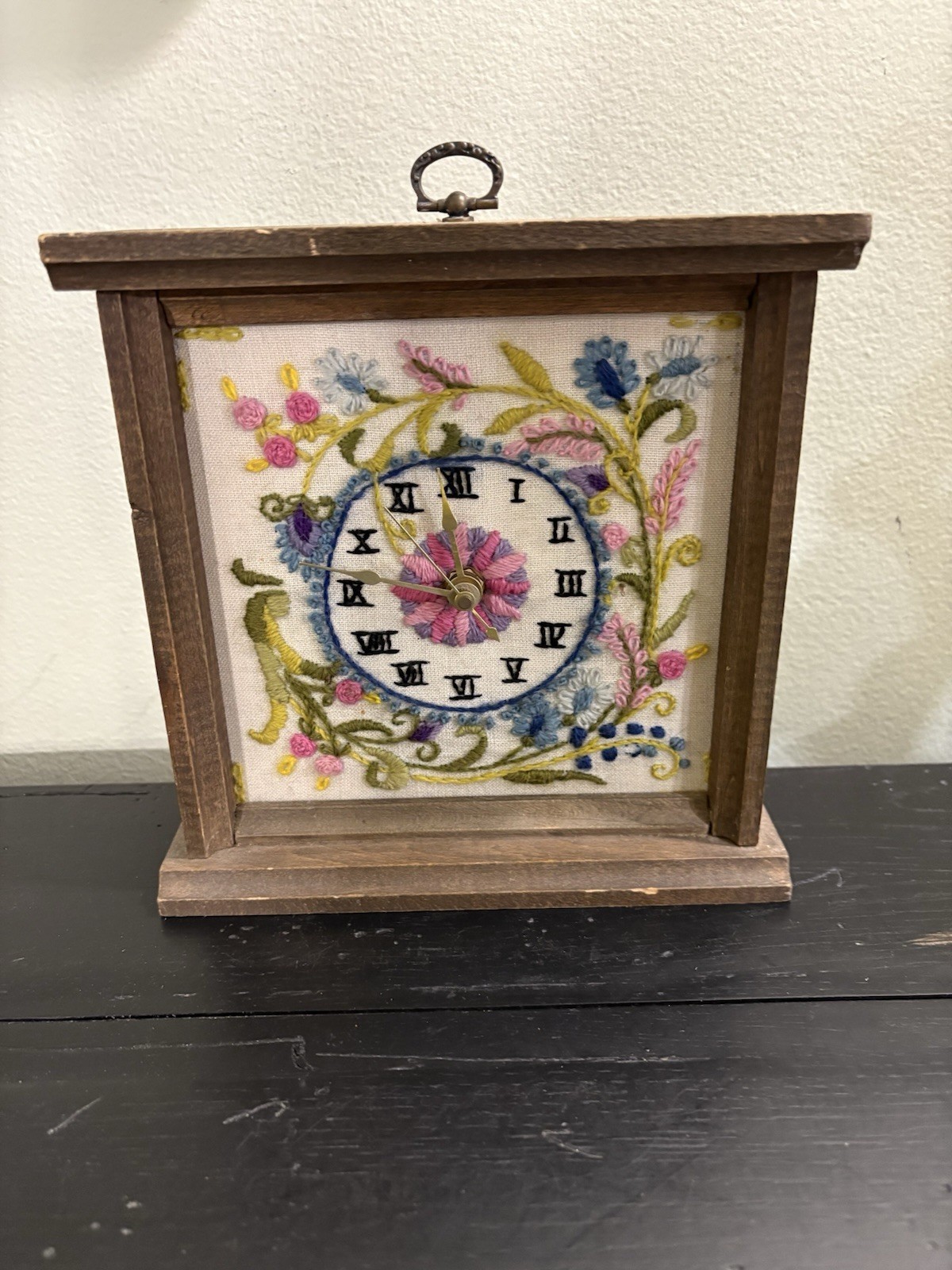 UNIQUE VINTAGE Handmade Embroidered Push Pin Beaded Clock, Cottage / Granny Core gallery