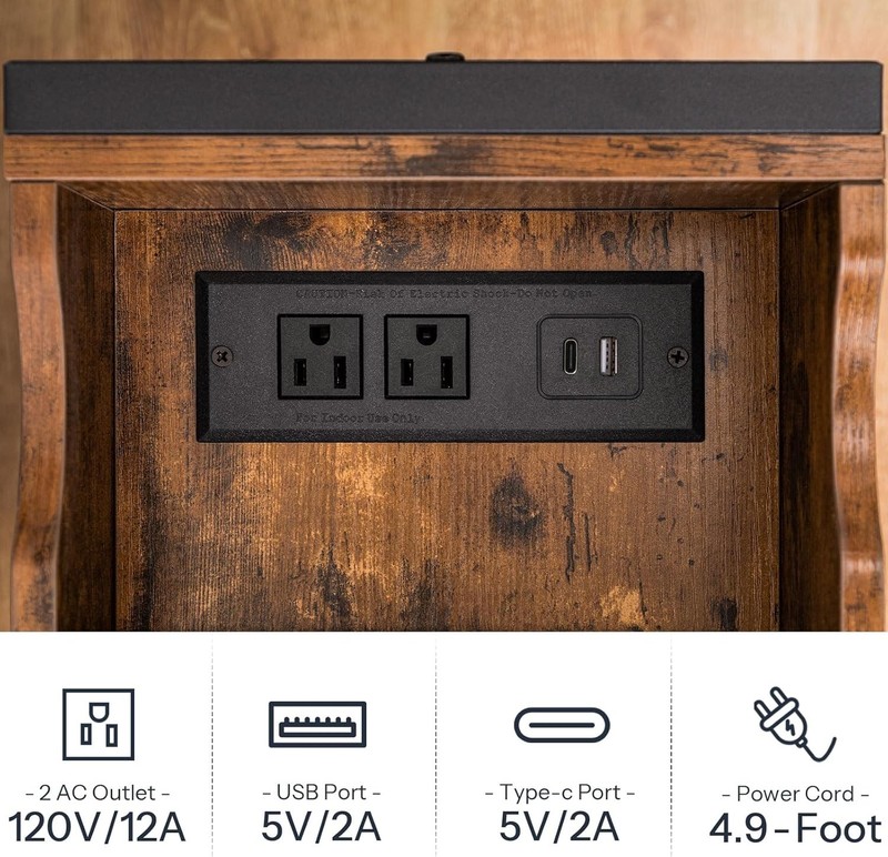 Functional Rustic End Table with Charging Station and Easy Assembly Instructions gallery