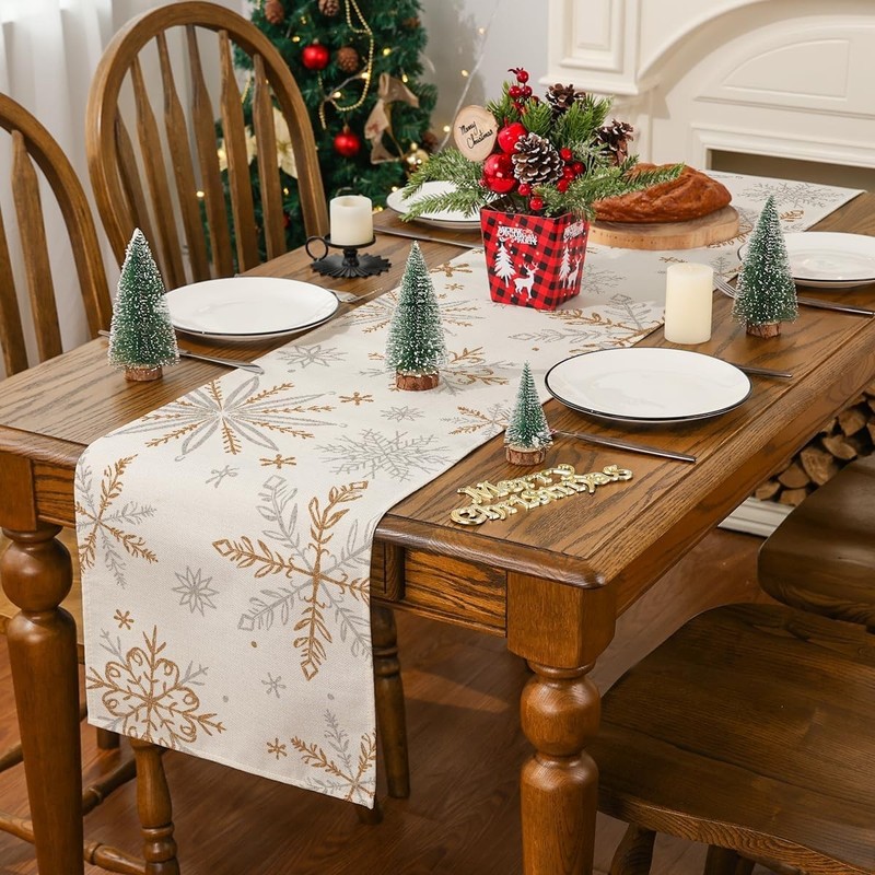 Machine Washable Snowflake Christmas Table Runner 13x48 Inch - Easy Care! gallery