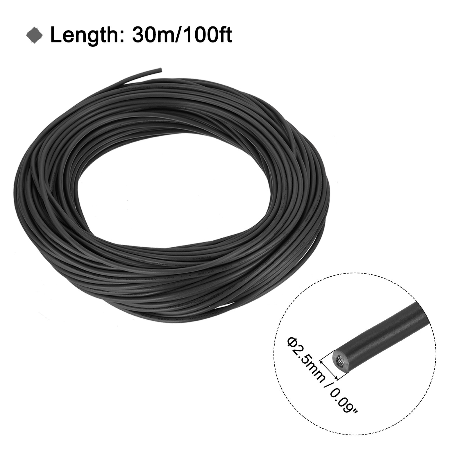 22AWG 22 Gauge Stranded Hook-Up Wire PVC Tinned Copper Wire 30m/100ft Black gallery