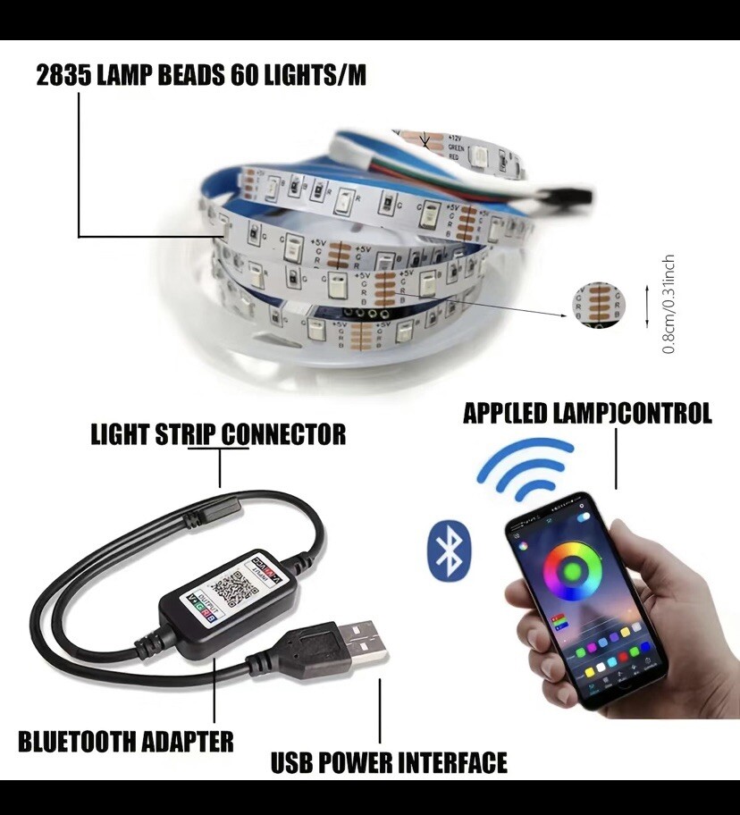 LED Light Strip 16.4ft (5 Meter), 60 LEDs, Atmosphere Lighting, App Controlled gallery