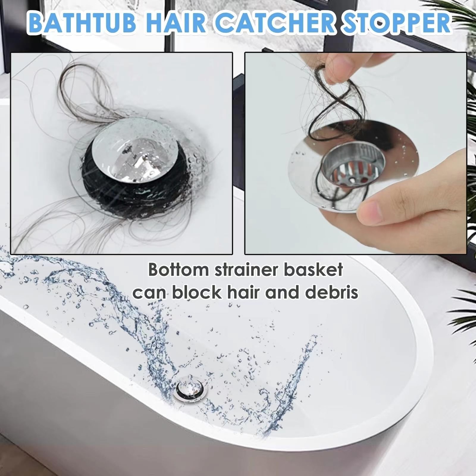 Bath Tub Drain Plug, Lift And Turn Replacement, Hair Catcher, Silver gallery