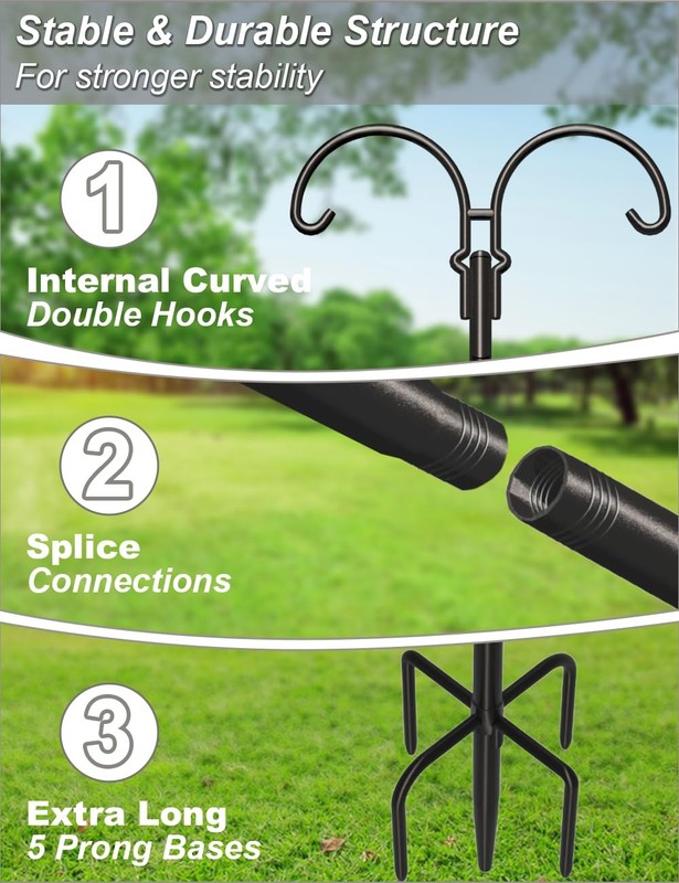 Outdoor Double Shepherds Hook with 5 Prong Base, 76 Inch Adjustable Heavy Dut... gallery