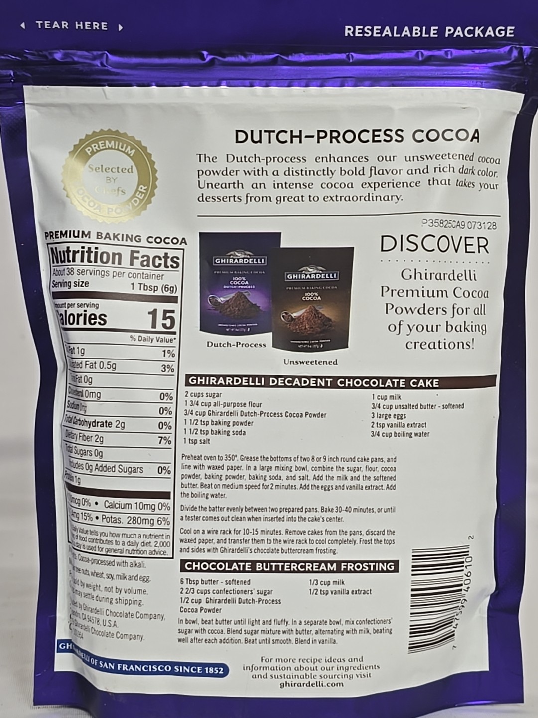 GHIRARDELLI Premium Baking DUTCH PROCESS 100% Unsweetened Cocoa Powder 8 oz Bag gallery
