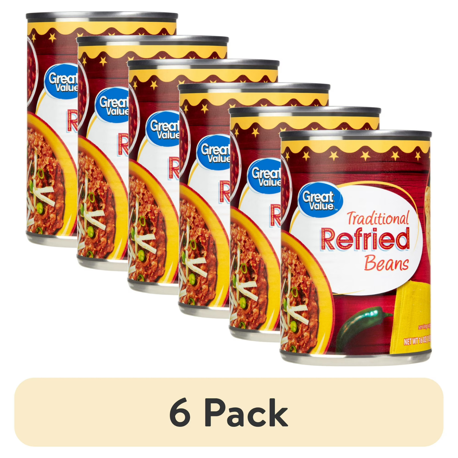 (6 pack) Great Value Traditional Refried Beans, 16 oz... gallery