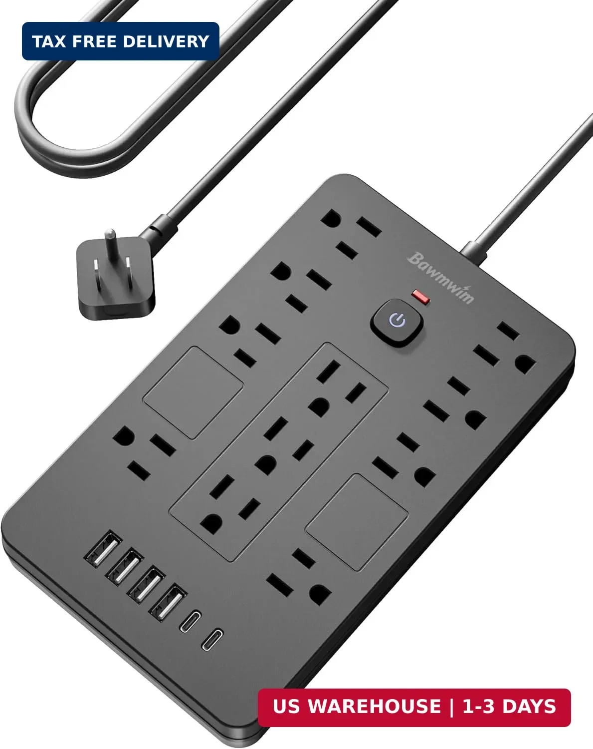 Surge Protector Power Strip - 11 Outlets(1850W/15A/14AWG) with 6 USB Ports(2 USB gallery