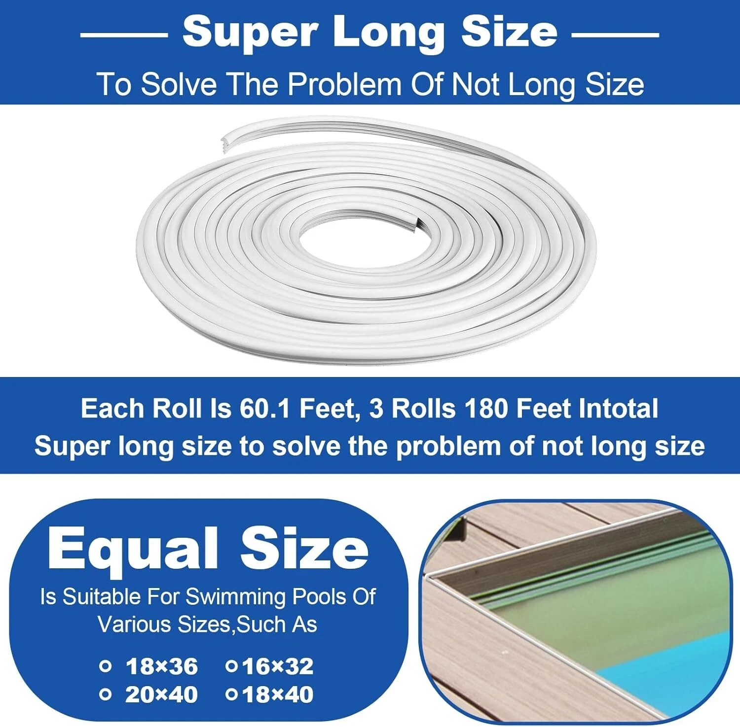 60 ft Swimming Pool Liner Lock Roll Pool Bead Lock White Pool Liner Bead Wedge gallery