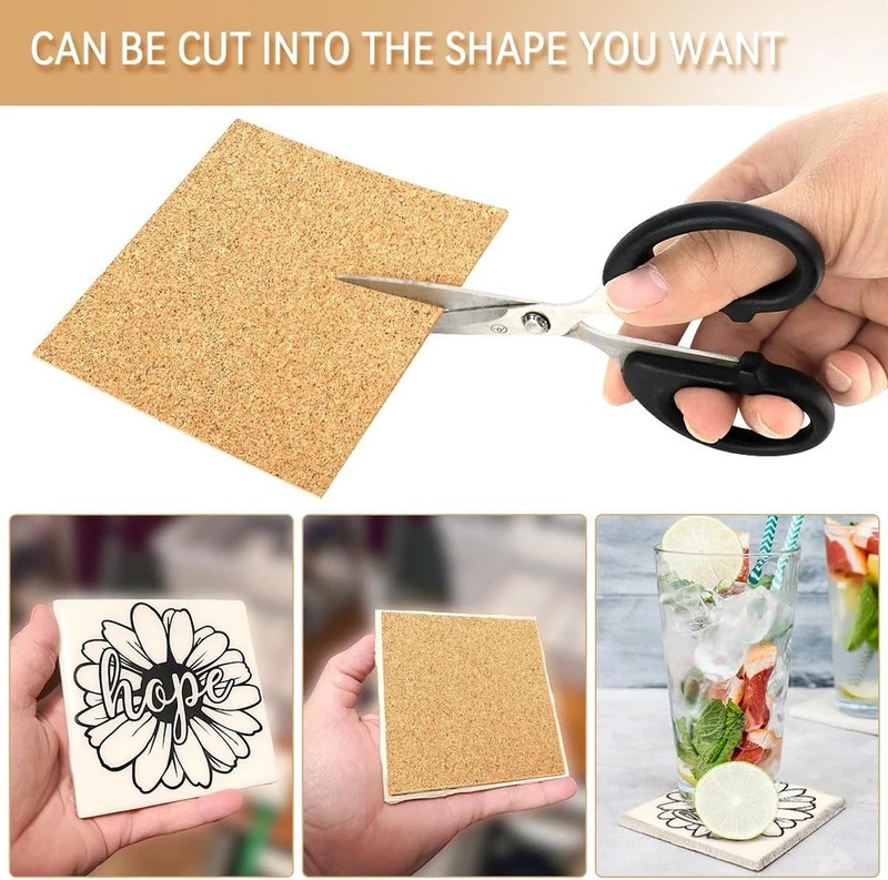 10 Pack Sheets Cork Coasters 4" Self-Adhesive Mats for DIY Coasters Craft Access gallery