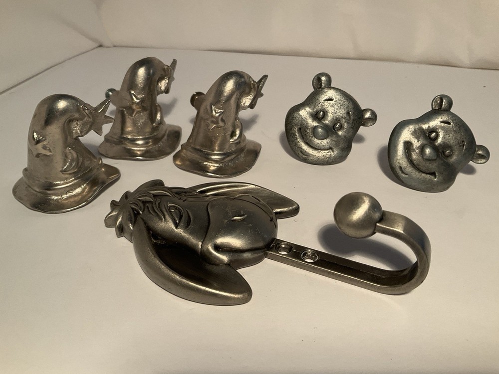 Vintage Disney Pewter drawer Knobs Assortment Pooh, Tigger Cloth Hook N More