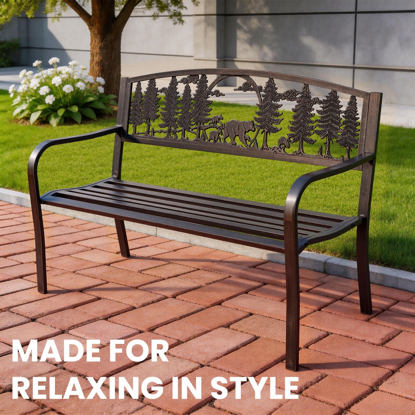Unique Cast Iron Park Patio Bench Out Door Bench for Porch Lawn Garden Deck gallery
