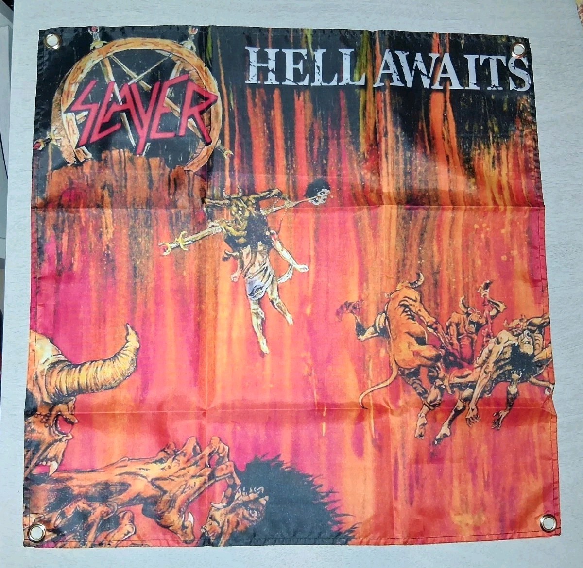 Slayer Hell Awaits 2x2 Ft Banner Flag Poster gallery