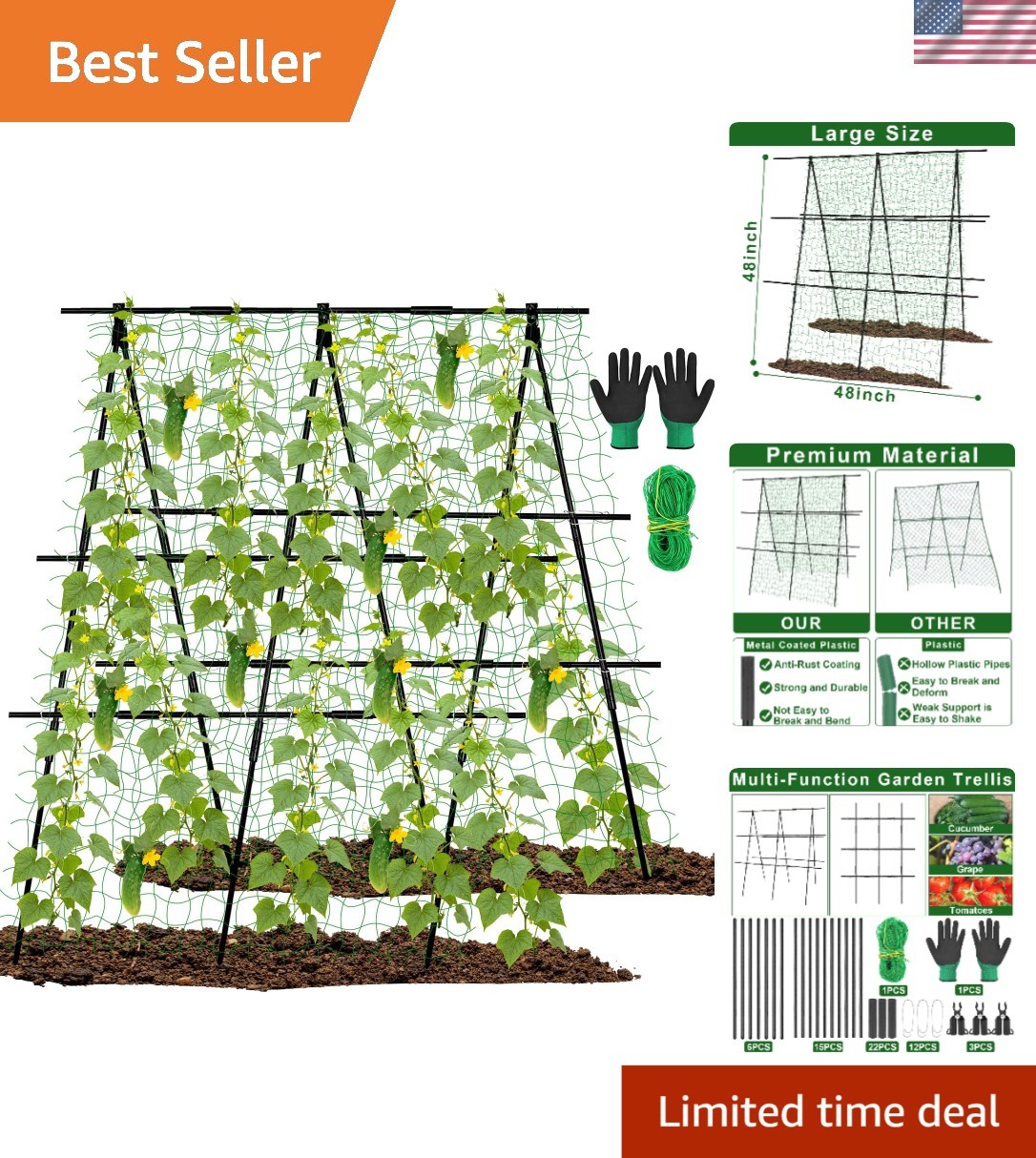 Metal A-Frame Garden Trellis for Climbing Plants, 48x48 Inch Support gallery