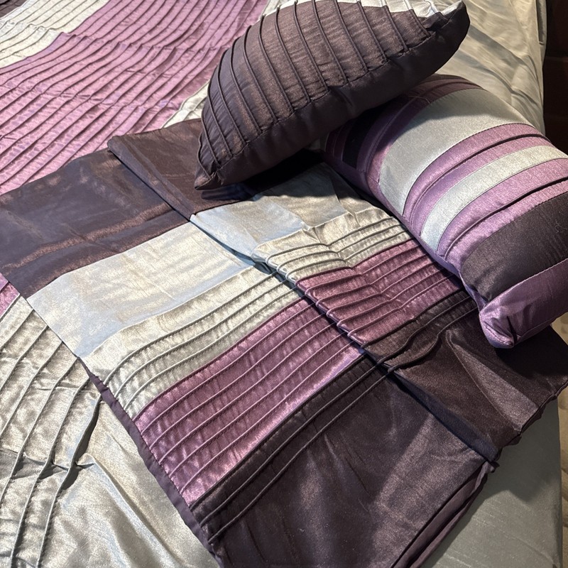 Queen Double Duvet Cotton Beautiful Purple Gray LOT 5 Pillow Shams Modern gallery