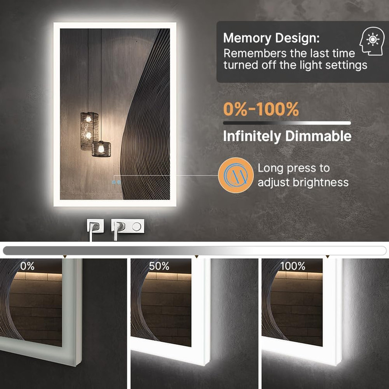32" X 40" LED Backlit Bathroom Mirror with Anti-Fog & Adjustable Brightness gallery