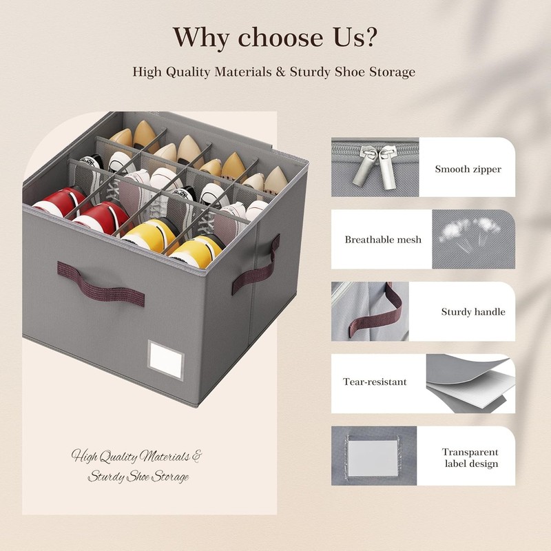 Shoe Organizer Closet Storage 2 Pack Foldable Shoe Box with Handles gallery