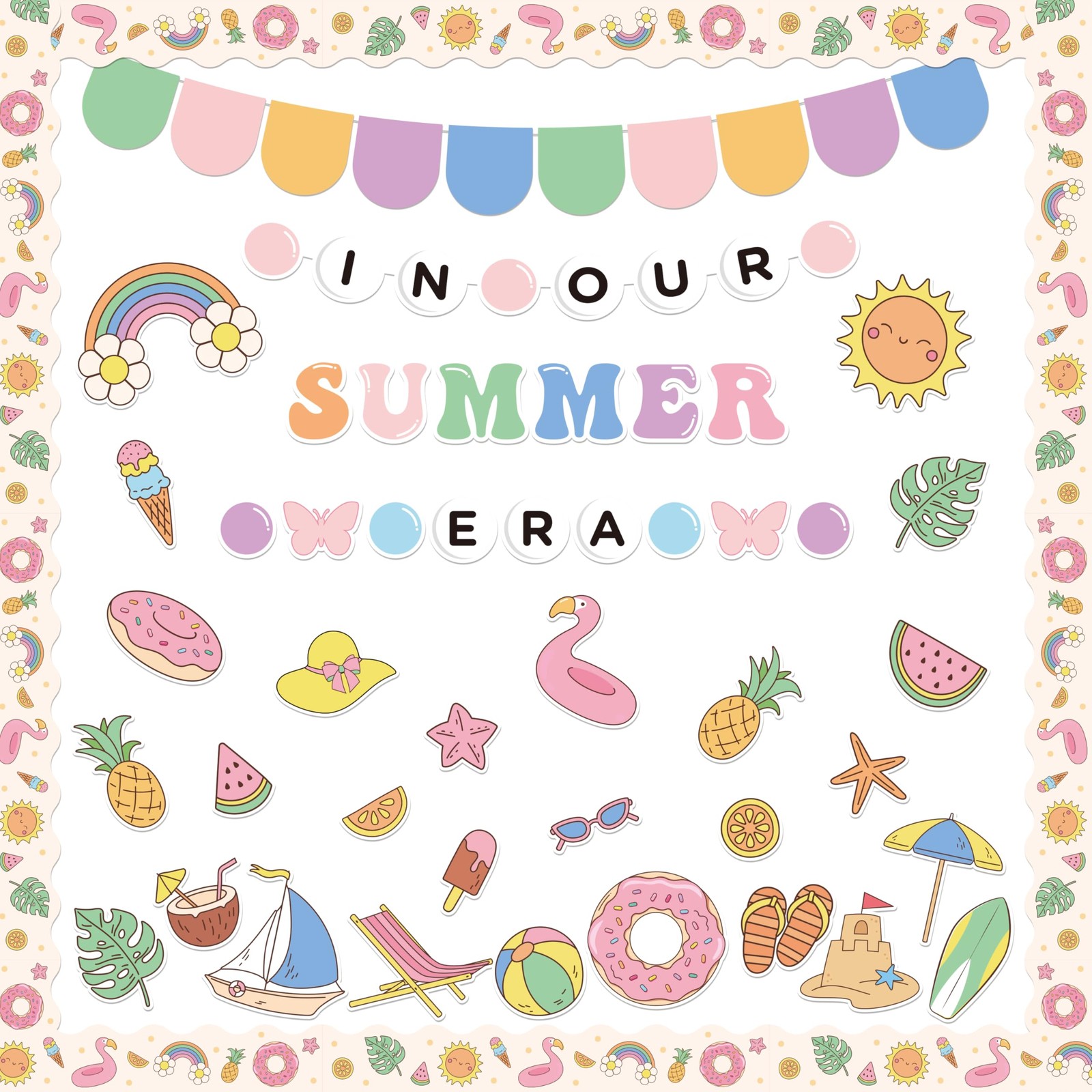 Summer Bulletin Board Decorations 126Pcs, in Our Summer Era Cutouts Border Tr... gallery