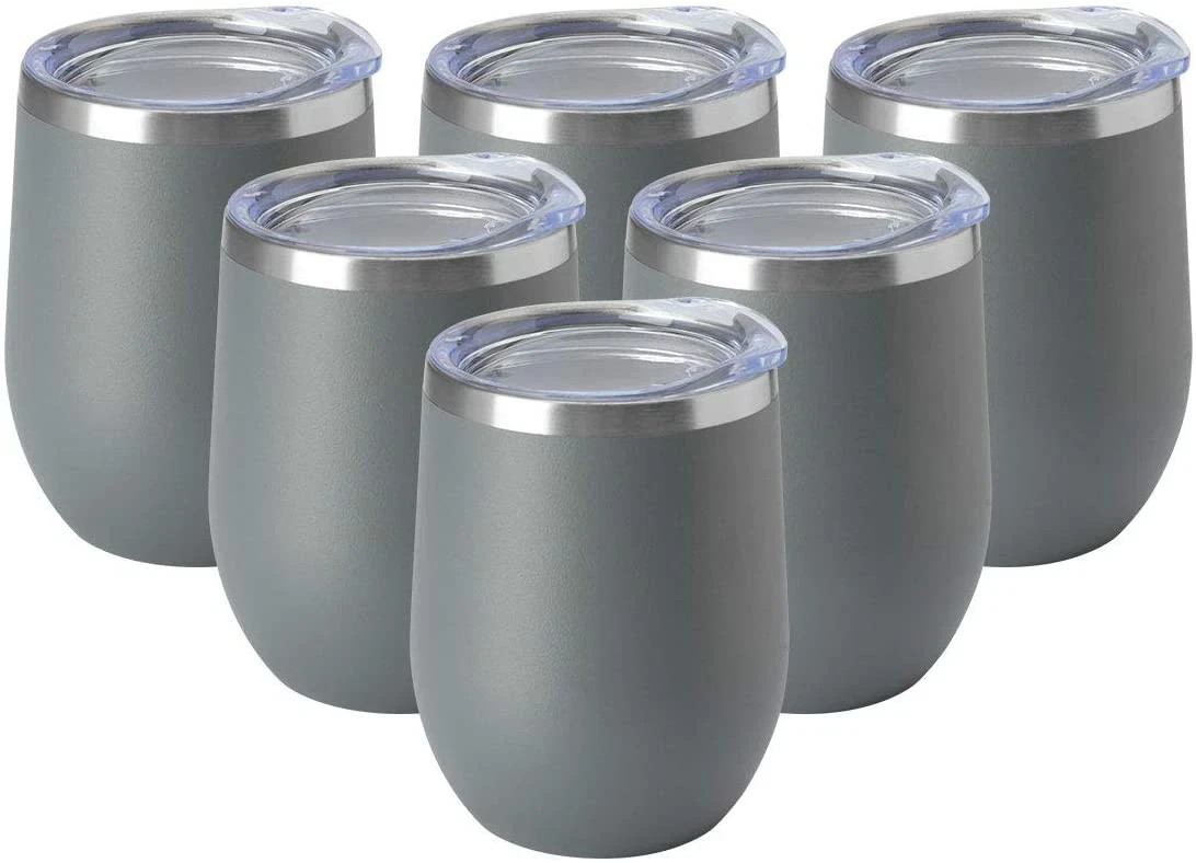 6 Pack HASLE OUTFITTERS 12oz Wine Tumbler with Lid Stemless Beer Mug Glasses gallery