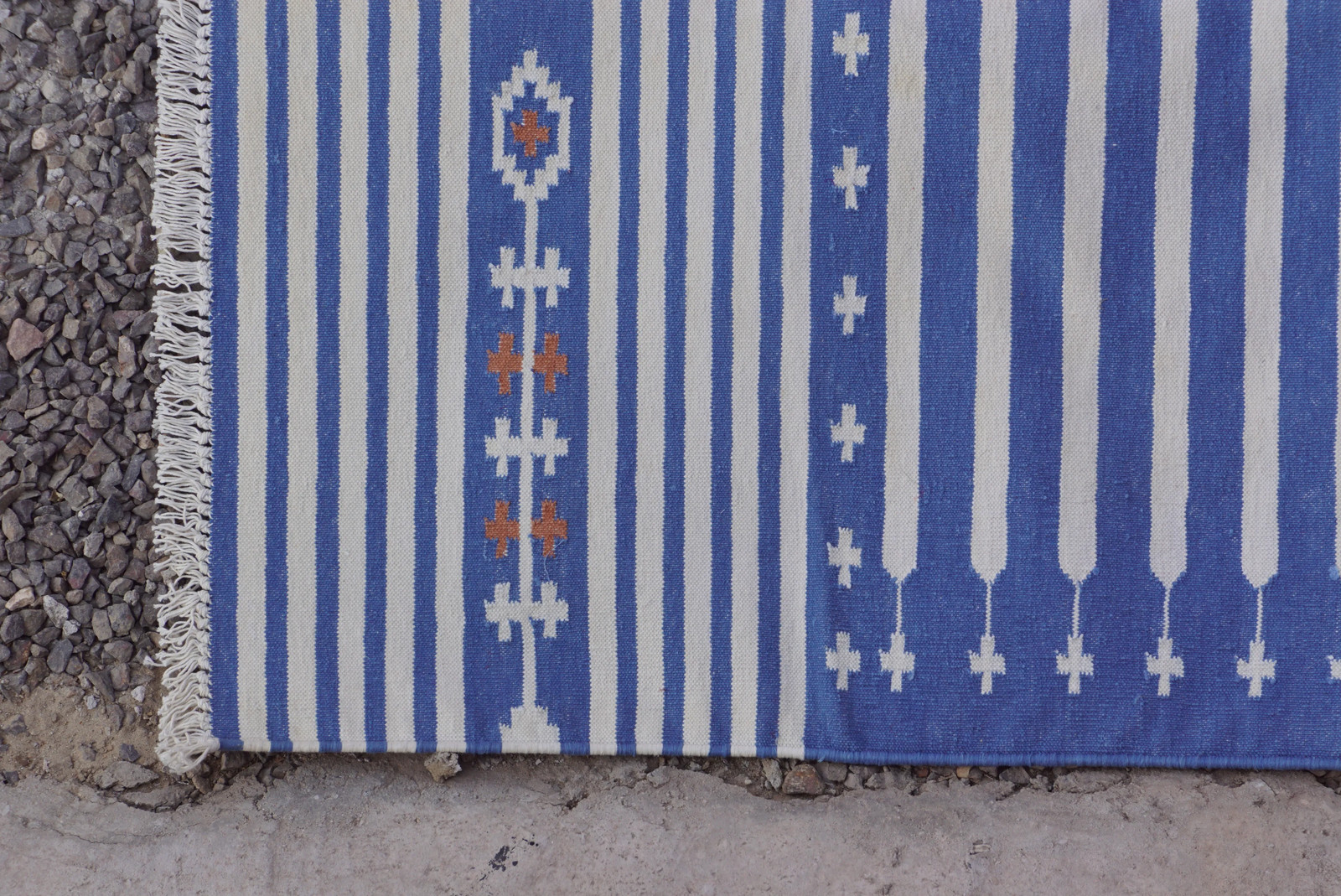 Rugmoda Cotton Blue Ivory Striped Geometric 3x5 ft Area Rug for Living Room gallery
