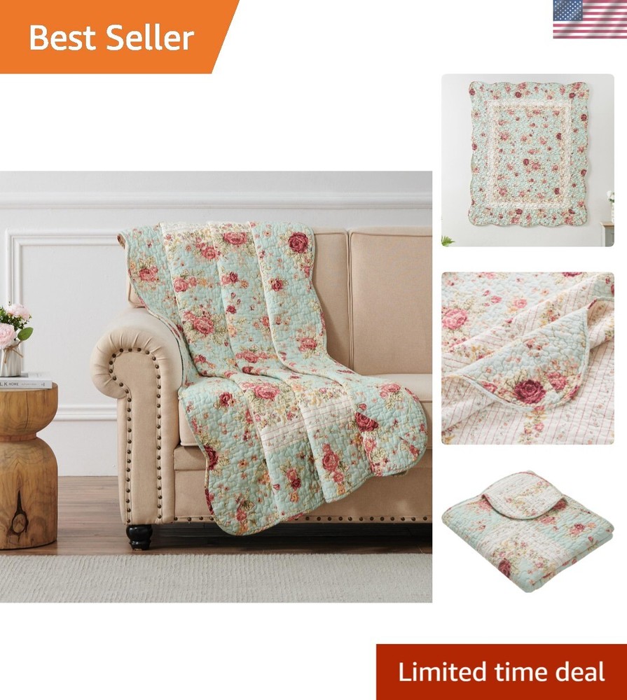 Durable 100% Cotton Quilted Throw Blanket - 50 x 60 Inches in Antique Rose
