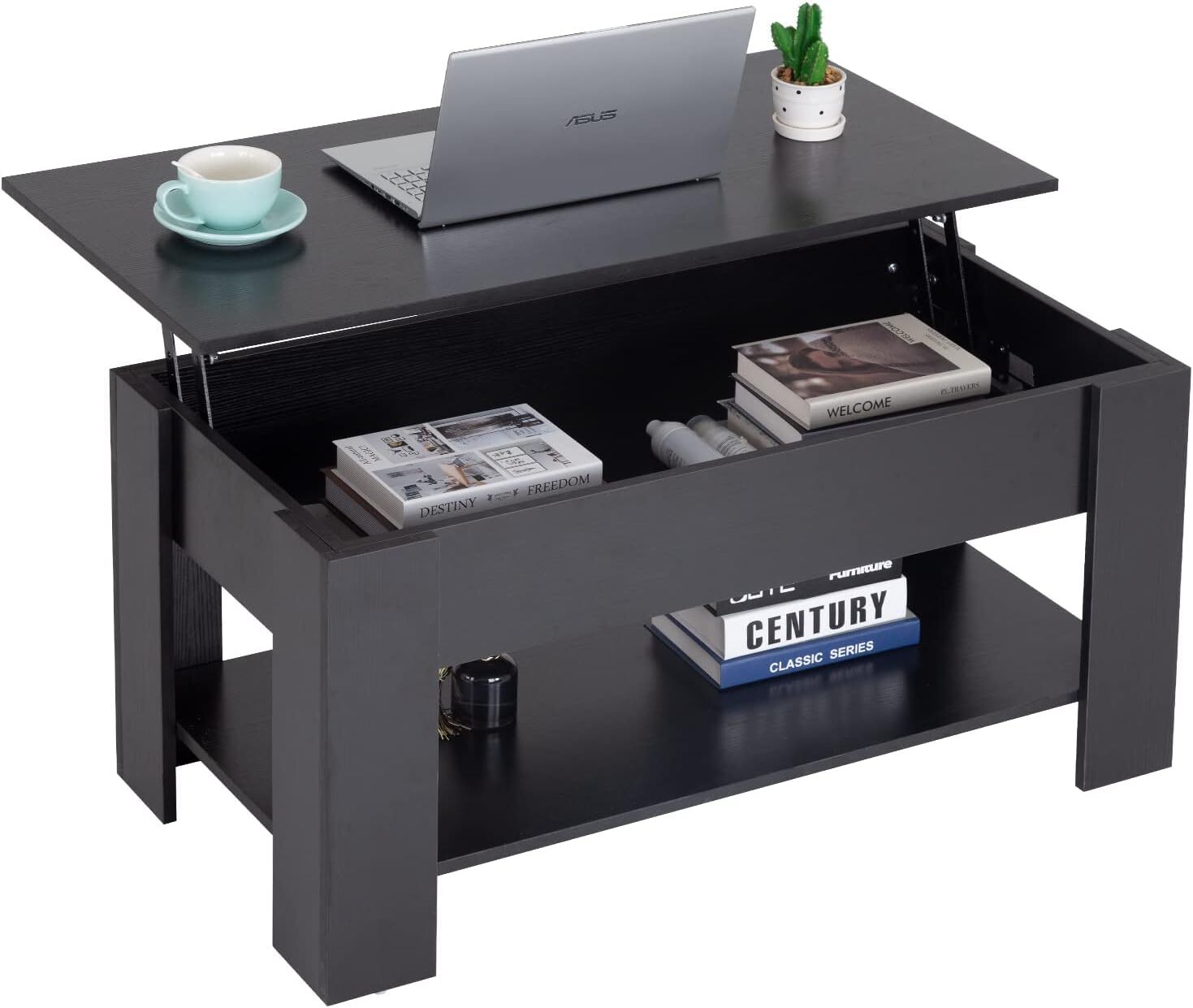 Lift-Top Coffee Table with Hidden Compartment & Storage Shelf for Living Room gallery