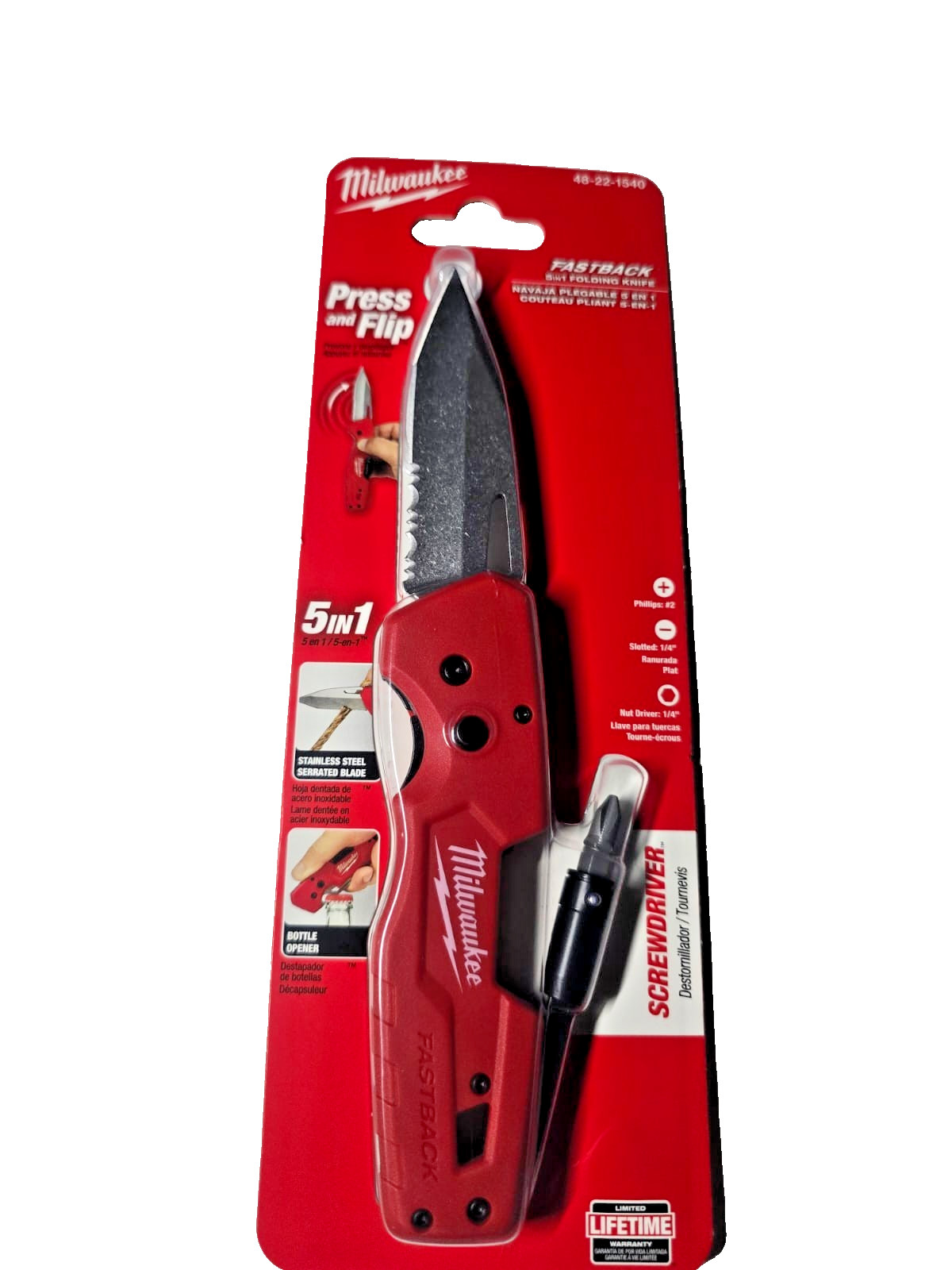 Milwaukee Fastback 5in1 Folding Knife w/ Screwdriver 48-22-1540 Utility EDC NEW gallery