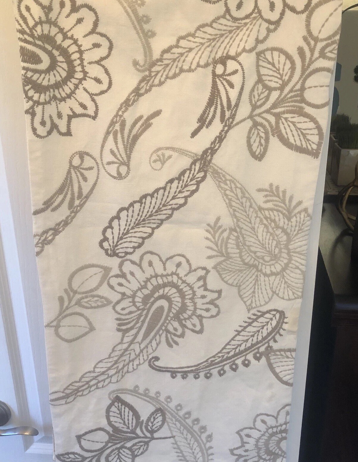Pottery Barn Table Runner Crewel Embroidered Linen 70”x 18” Thanksgiving gallery