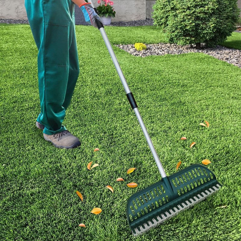 Garden Leaf Rake 2 in 1 Turf Rake for Artificial Grass and Lawn with Telescop... gallery