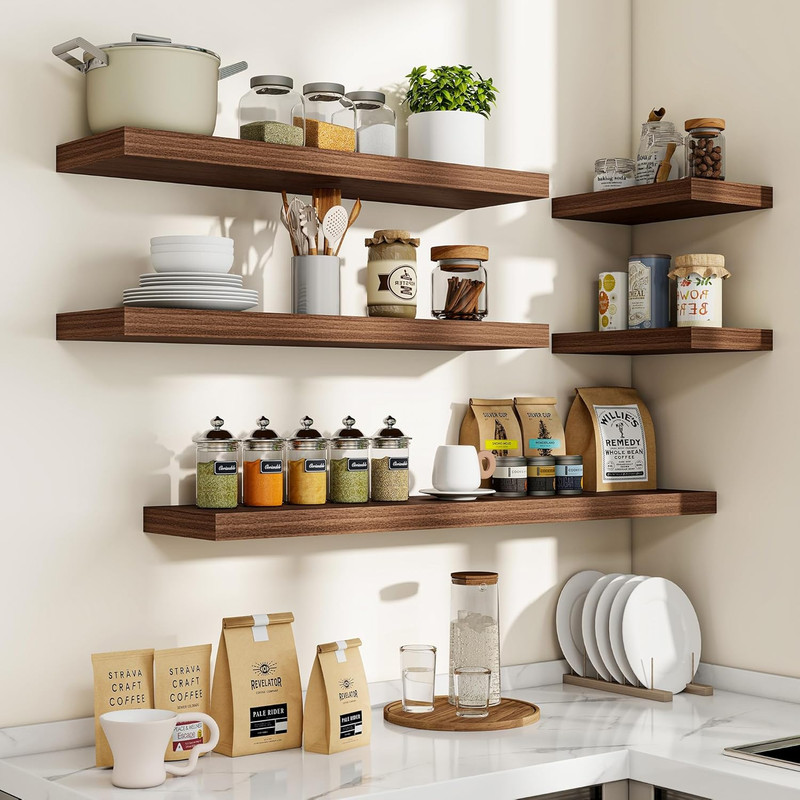 72" Walnut Floating Shelf - 3D Textured Wood Grain for Any Room gallery