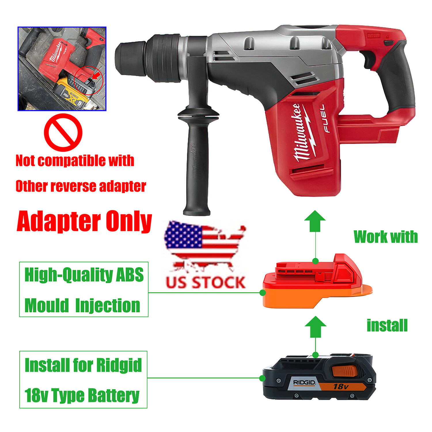 1x Adapter Uses Milwaukee M18 Cordless Tools Installed AEG/Ridgid 18v Batteries gallery