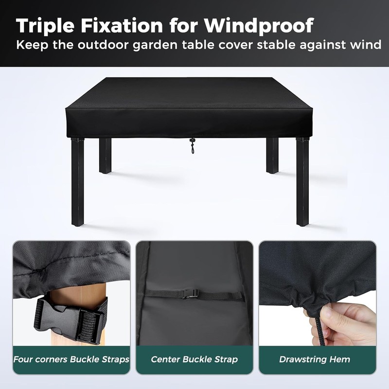 SUNICO Outdoor Table Cover rectangular (72" L x 35" 72 L x 35 W x 6 H, Black gallery