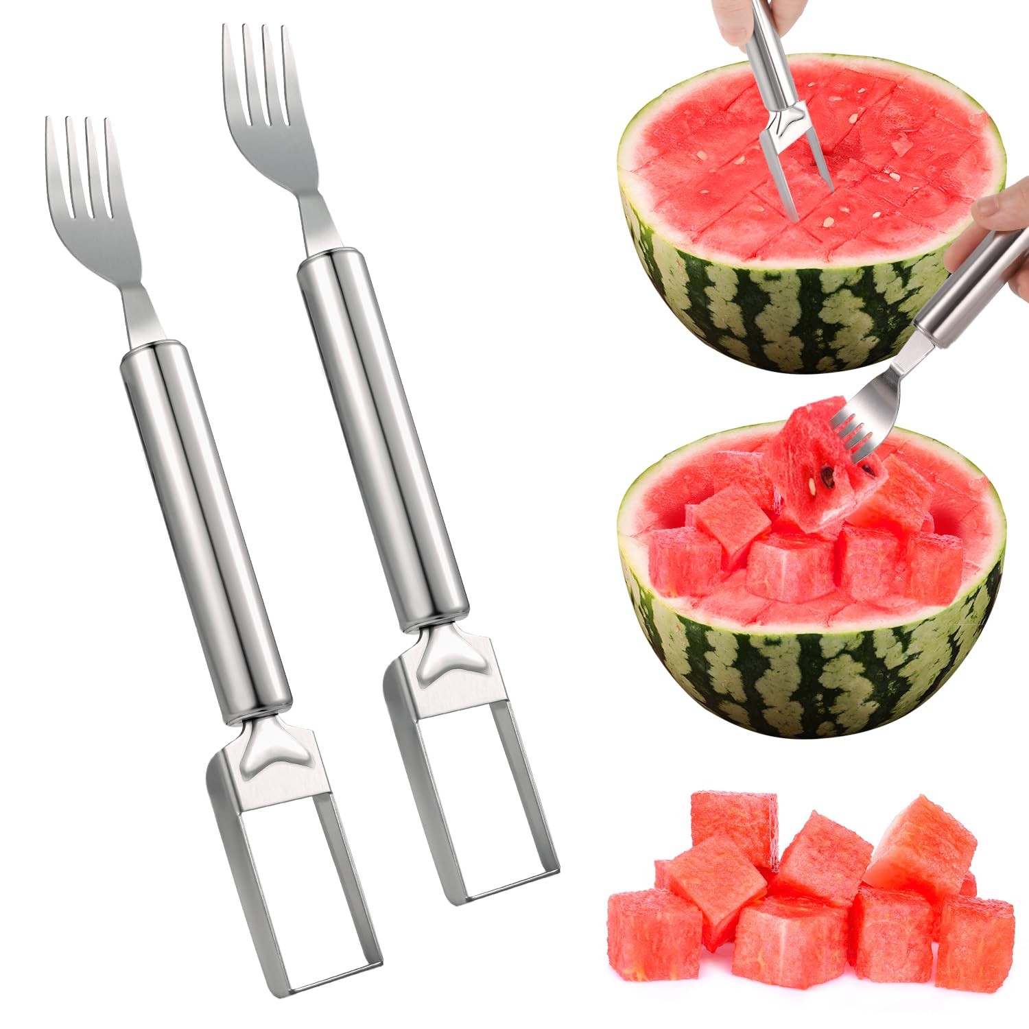 2pcs Silver Watermelon Fork Slicer Cutter, Stainless Steel, 9.45x1.38x0.79in, gallery