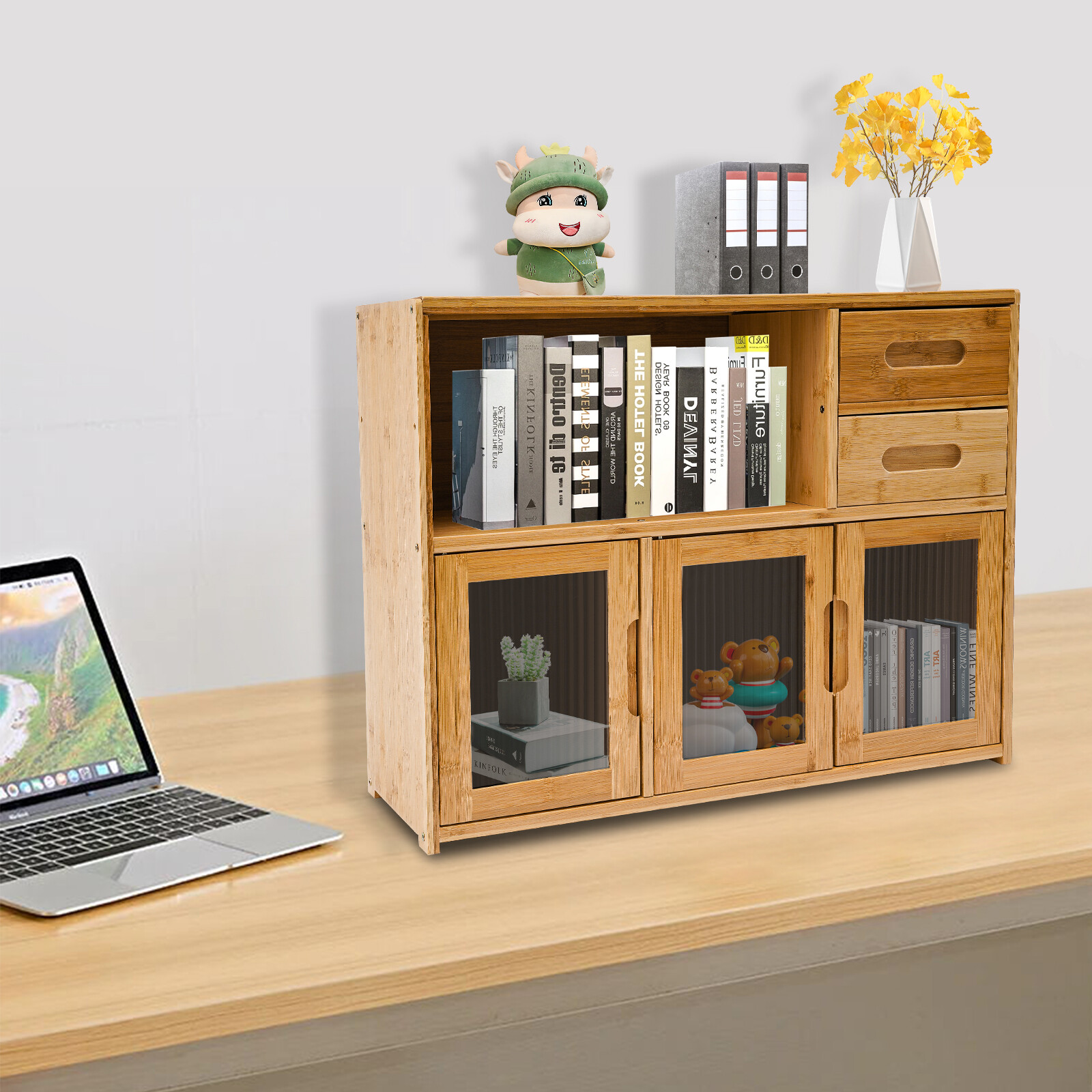 Kitchen Pantry Sideboard Bamboo Storage Cabinet Buffet Pantry with Doors &Drawer gallery