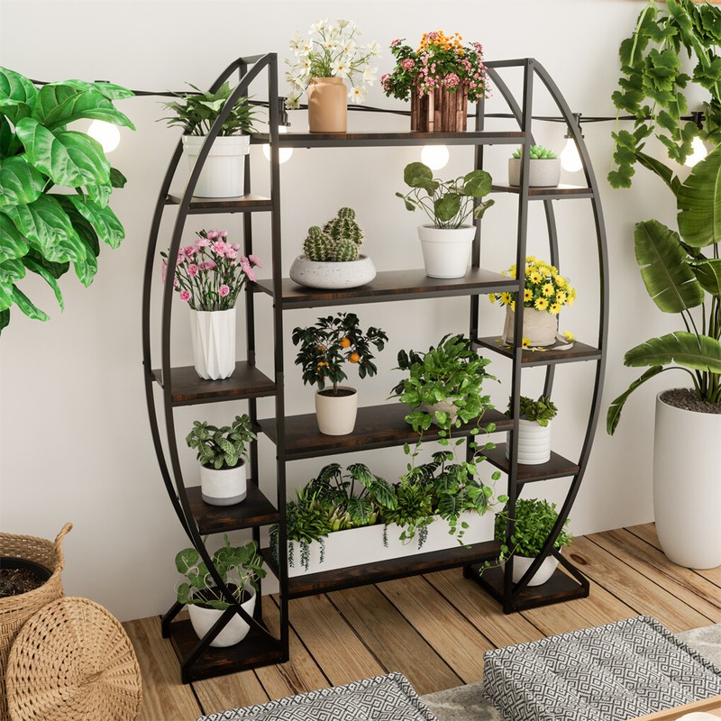 XXL Large Plant Stand Half-moon Shape Bookshelf Curved Oval Flower Pot Rack Deco gallery