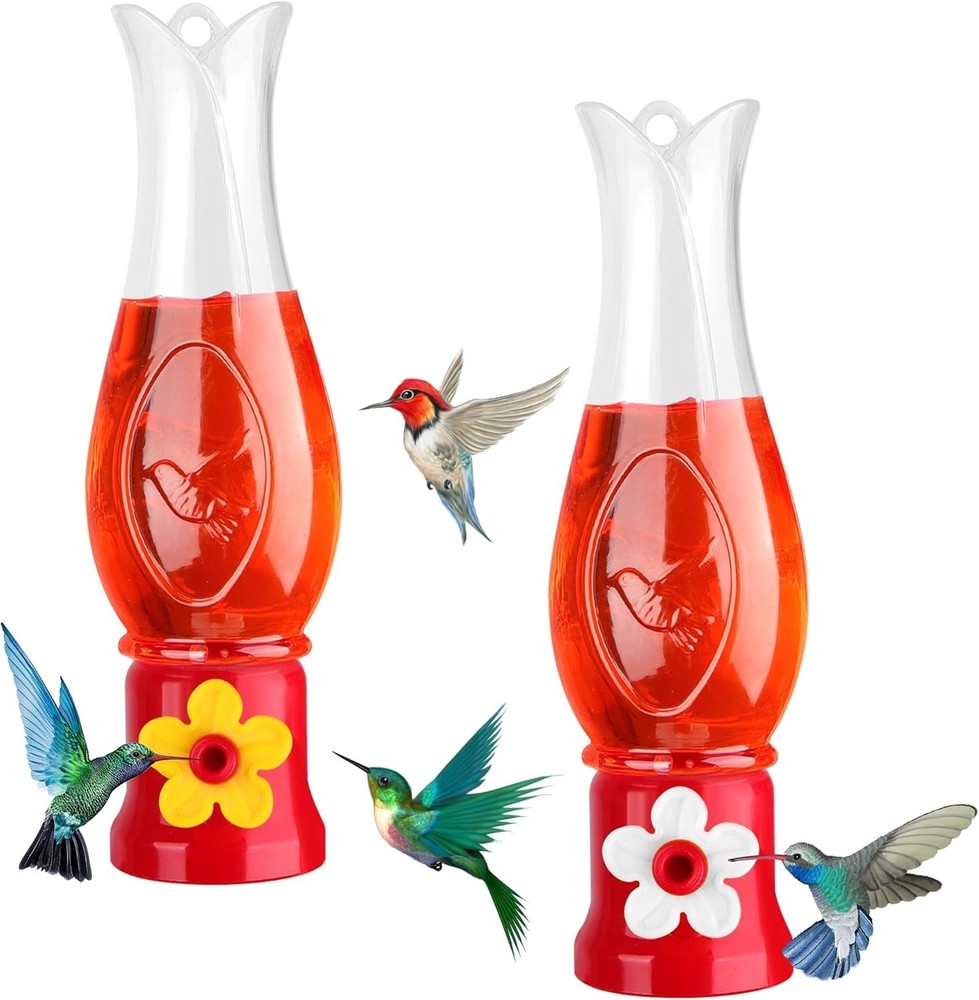 Hummingbird Feeder 2Pack, Mini Hanging Flower Bird Feeders for Outdoors with 2 W