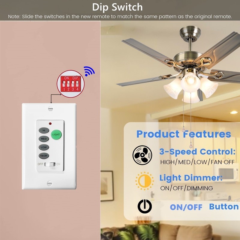 Ceiling Fan Wall Remote Control Kit for Hampton Bay Harbor Breeze Hunter UC9050T gallery