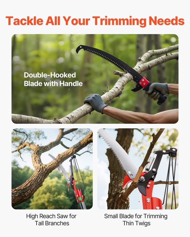 27ft Extendable Pole Saw with 8 Adjustable Sections, 65Mn Steel Blade, Scissors gallery
