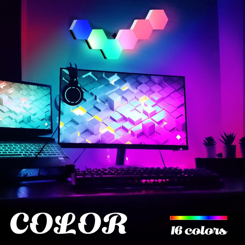 Remote Control Hexagon Wall Light,Wall-Mounted Touch-Sensitive DIY Geometric ... gallery